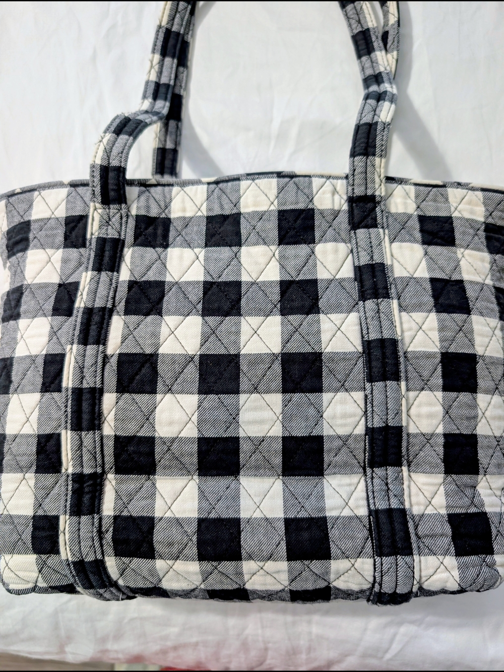Vera Bradley Black & White Buffalo Plaid Quilted Small Tote - Picture 5 of 5